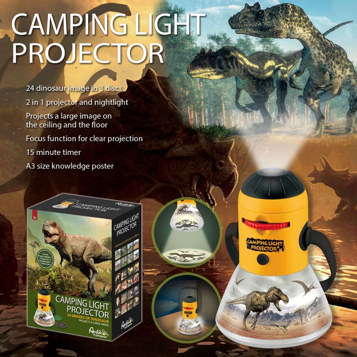 NNEDSZ Dinosaur Mini Night Light Camping Projector - Lantern Torch Kids Learning Toy